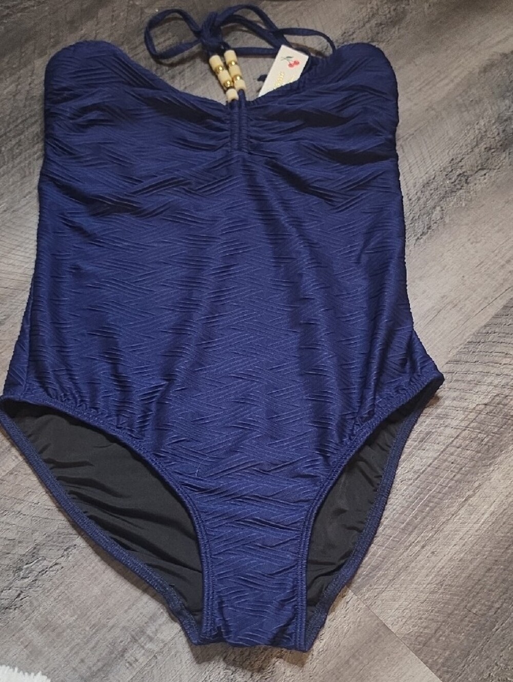 Shoshanna Navy Cinched Strapless One-Piece Swimsuit Size 8 - Picture 3 of 5